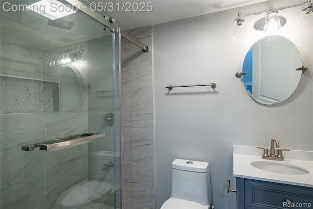 24180 Liberty Hill Dr, Farmington, MI 48336 - bathroom with toilet, vanity, and a stall shower