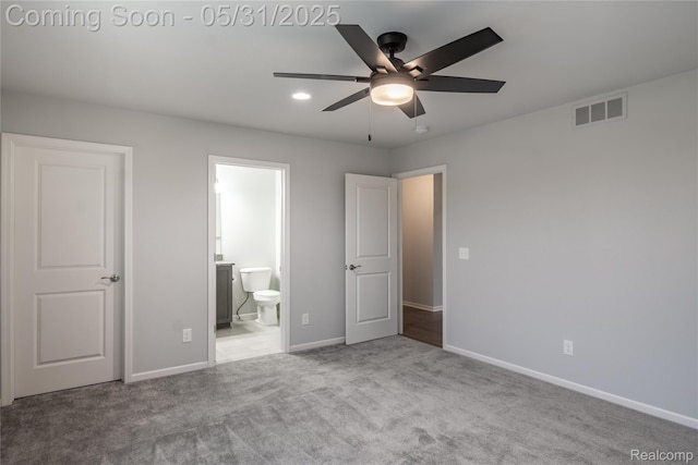 24180 Liberty Hill Dr, Farmington, MI 48336 - unfurnished bedroom with baseboards, carpet floors, ensuite bath, and ceiling fan
