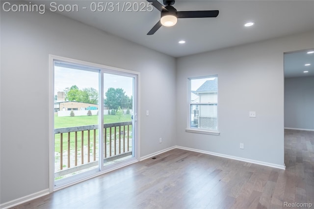 24180 Liberty Hill Dr, Farmington, MI 48336 - unfurnished room with ceiling fan, wood finished floors, baseboards, and recessed lighting