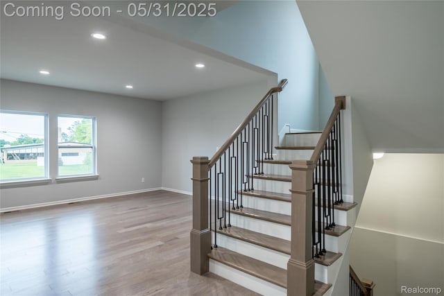 24180 Liberty Hill Dr, Farmington, MI 48336 - staircase with wood finished floors, recessed lighting, and baseboards