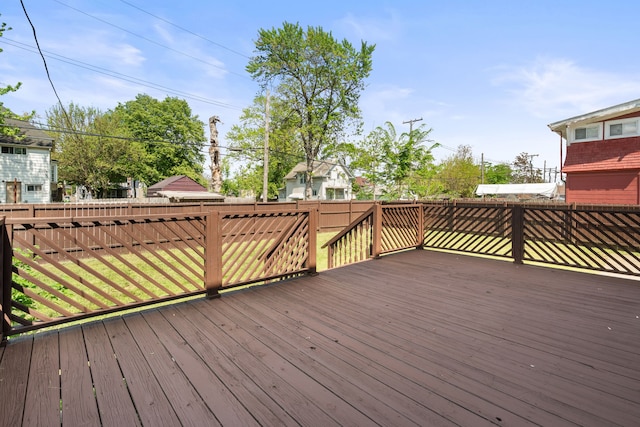 wooden deck with a fenced backyard