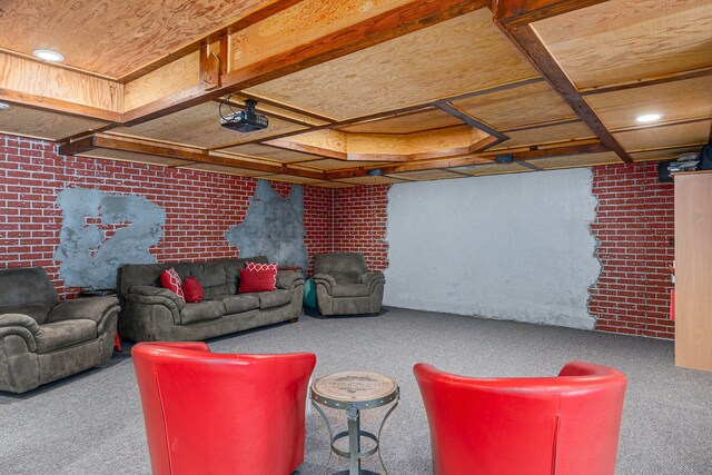 4435 Imlay City Rd, Attica, MI 48412 - carpeted home theater room with brick wall and recessed lighting