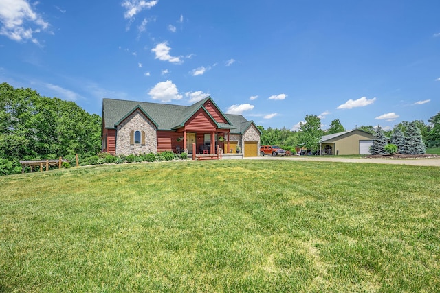 4435 Imlay City Rd, Attica, MI 48412 - view of front of home featuring a front yard, stone siding, and a porch