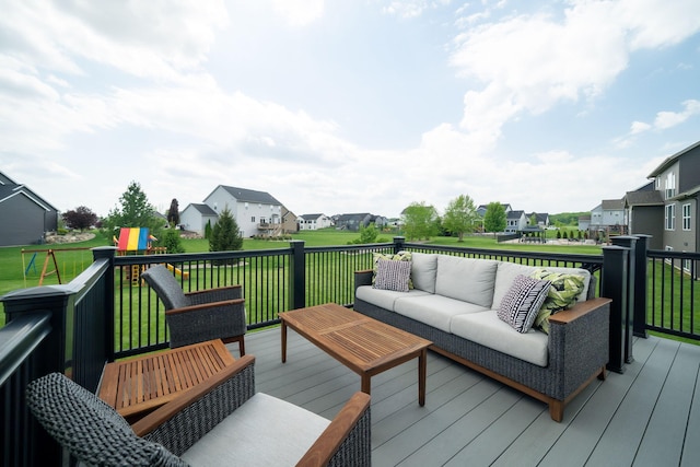3280 Amtrak Dr SW, Byron Center, MI 49315 - wooden deck with an outdoor hangout area, a residential view, and a yard