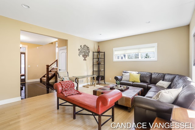 2429 Shears Crossing Ct NE, Grand Rapids, MI 49525 - living area featuring light wood-style flooring, stairway, baseboards, and recessed lighting