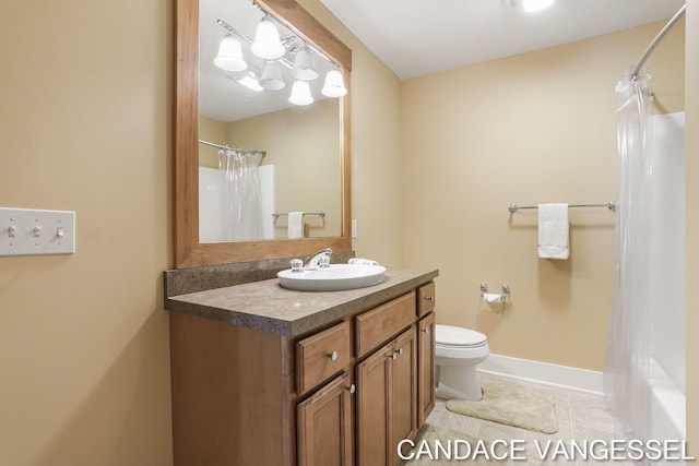 2429 Shears Crossing Ct NE, Grand Rapids, MI 49525 - bathroom with tile patterned flooring, toilet, vanity, baseboards, and a shower with curtain