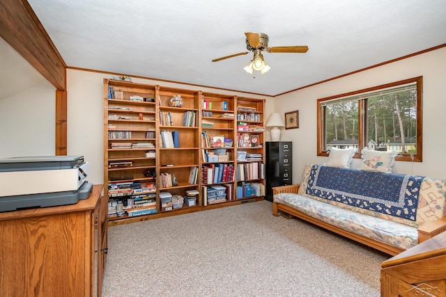 217 Maple Rd, Roscommon, MI 48653 - sitting room with a ceiling fan, carpet flooring, and ornamental molding