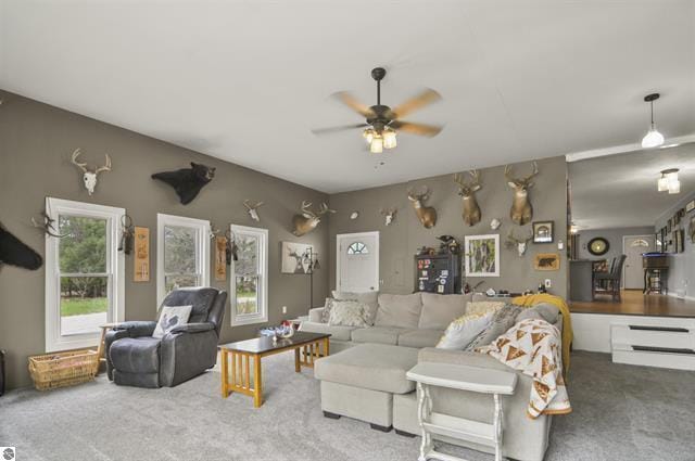 2426 E 48 1/2 Rd, Cadillac, MI 49601 - living area featuring carpet floors and a ceiling fan