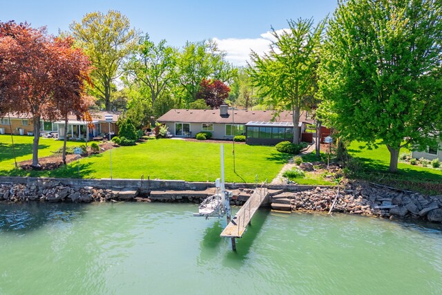 27607 Elba Dr, Grosse Ile, MI 48138 - dock area with a yard and a water view