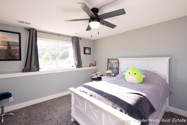 12640 Bucs Dr, Grand Haven, MI 49417 - bedroom with baseboards, carpet, and a ceiling fan