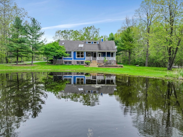 1355 W Buell Rd, Oakland, MI 48363 - rear view of property featuring a water view, a porch, and a yard