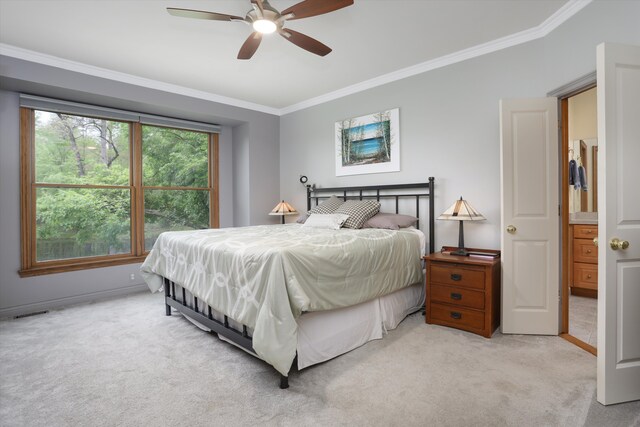 1355 W Buell Rd, Oakland, MI 48363 - carpeted bedroom featuring crown molding, ceiling fan, and baseboards