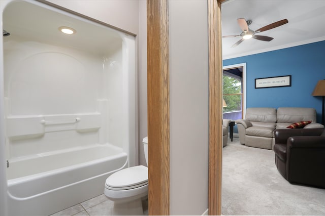 1355 W Buell Rd, Oakland, MI 48363 - bathroom featuring toilet, ceiling fan, crown molding, and recessed lighting