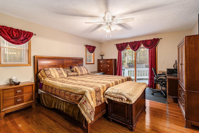 1658 Ridgeview Ct, Ludington, MI 49431 - bedroom featuring access to exterior, hardwood / wood-style flooring, a desk, and a ceiling fan