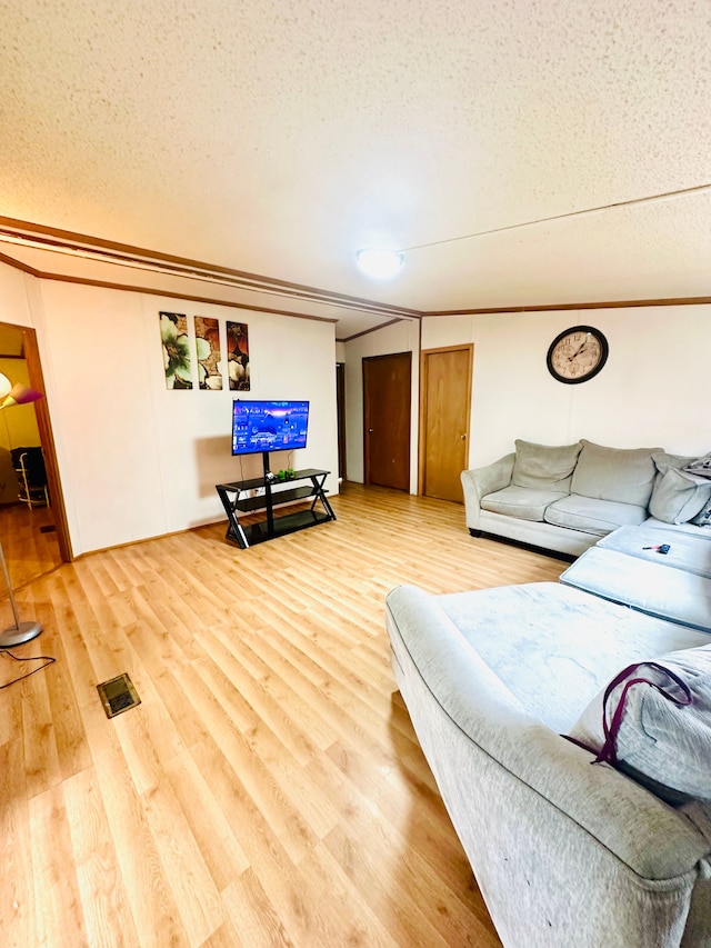 1832 E Carson City Rd, Sheridan, MI 48884 - living area featuring wood finished floors, crown molding, and a textured ceiling
