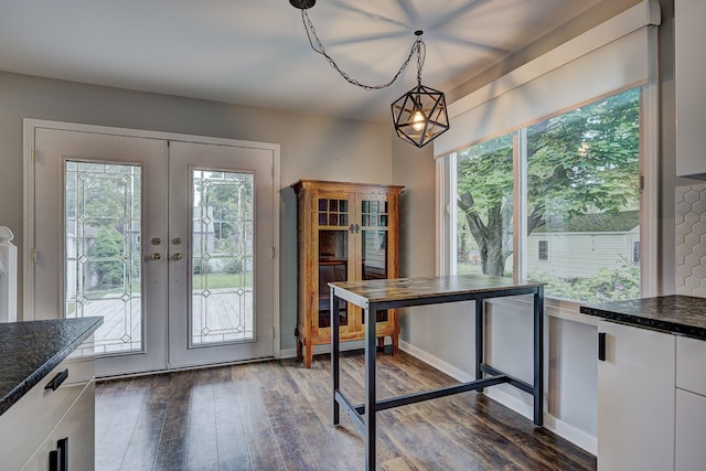entryway featuring plenty of natural light, dark wood-style flooring, and french doors