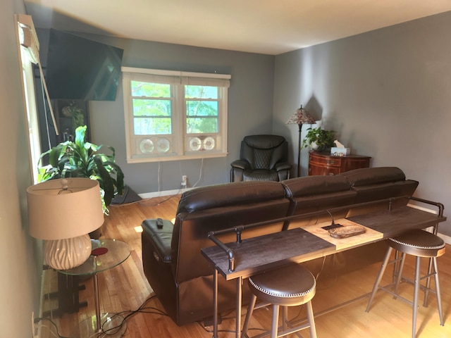 living area with wood finished floors and baseboards