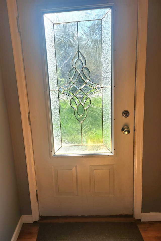 entryway featuring baseboards and wood finished floors