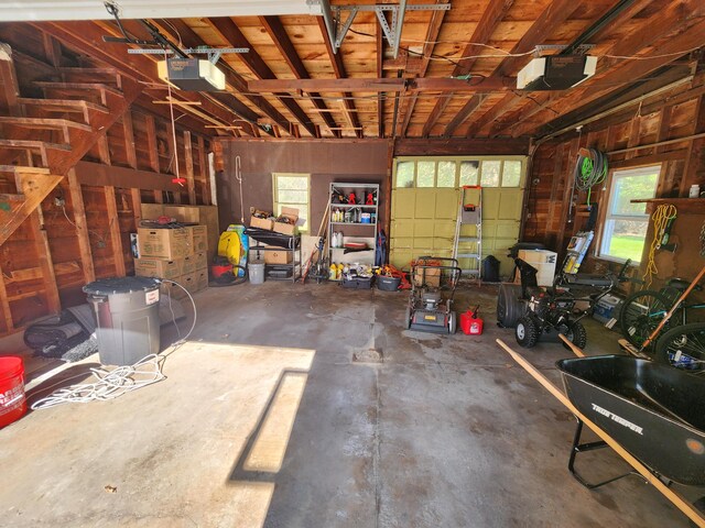 garage with a garage door opener