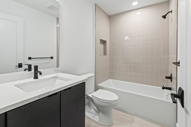 5234 Avery St, Detroit, MI 48208 - bathroom with toilet, vanity, shower / bath combination, and recessed lighting