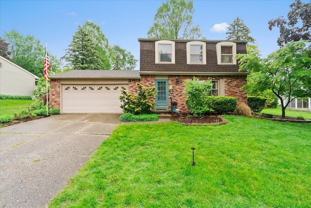 2020 NW Ave, Lansing, MI 48906 - front of property with brick siding, a shingled roof, driveway, an attached garage, and a front lawn