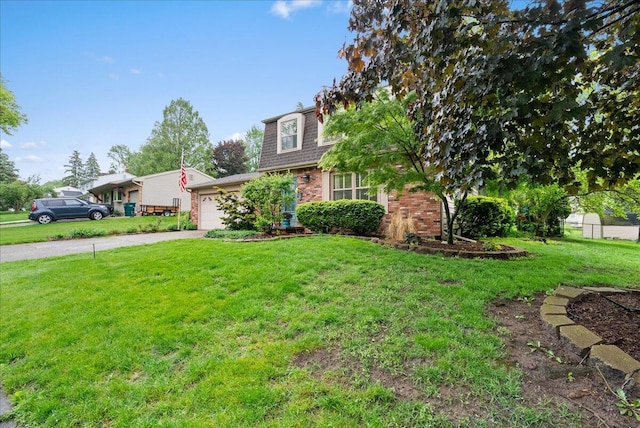 2020 NW Ave, Lansing, MI 48906 - view of front of home with brick siding, an attached garage, a front yard, and concrete driveway