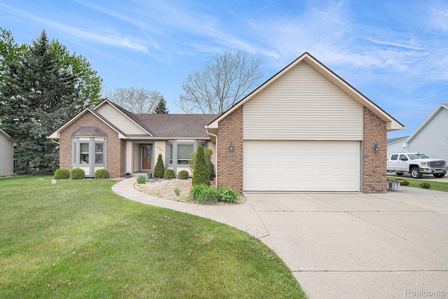 5361 Lin Hill Dr, Swartz Creek, MI 48473 - single story home featuring brick siding, driveway, an attached garage, and a front yard