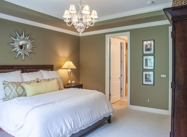 5514 Woodfall Rd, Clarkston, MI 48348 - bedroom featuring carpet flooring, a chandelier, crown molding, and baseboards