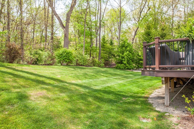 5514 Woodfall Rd, Clarkston, MI 48348 - view of grassy yard with a wooden deck