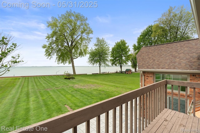 48556 Harbor Dr, Chesterfield, MI 48047 - wooden terrace featuring a water view and a lawn