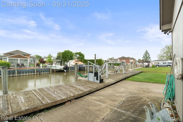 48556 Harbor Dr, Chesterfield, MI 48047 - dock area with a water view, a residential view, and a lawn