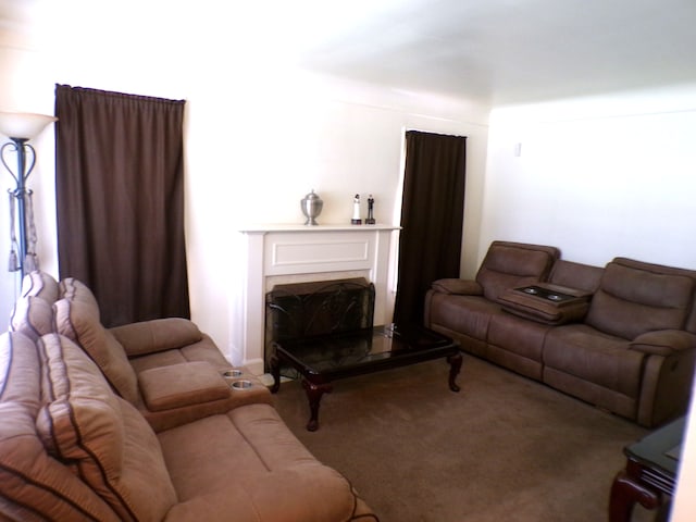 9546 Westwood St, Detroit, MI 48228 - carpeted living area with a fireplace with raised hearth