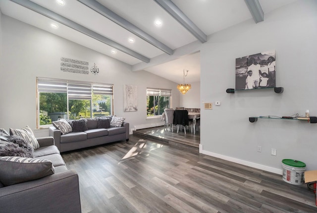 5590 Pembury Ln, West Bloomfield, MI 48322 - living room featuring a chandelier, recessed lighting, wood finished floors, and baseboards