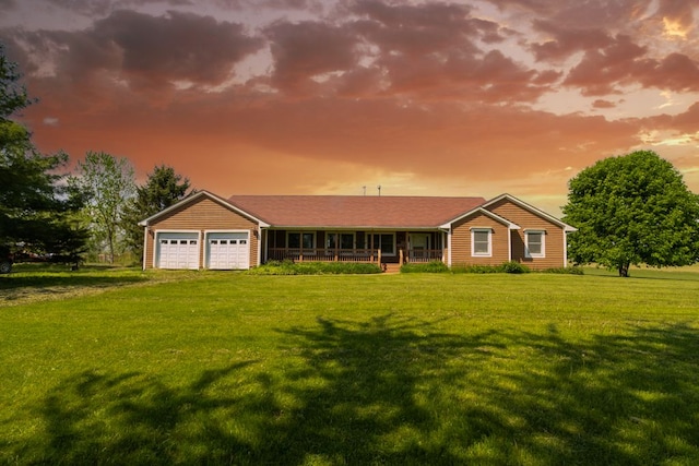 34699 Fuerstenau Rd, Richmond, MI 48062 - ranch-style home with a porch, a front lawn, a garage, and driveway