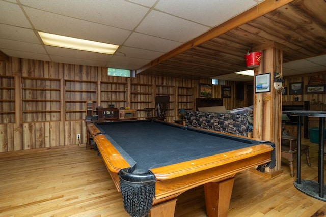 34699 Fuerstenau Rd, Richmond, MI 48062 - recreation room with wooden walls, wood finished floors, pool table, and a drop ceiling