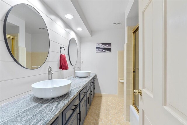 28605 Southpointe Rd, Grosse Ile, MI 48138 - full bathroom with recessed lighting, tile patterned flooring, and double vanity