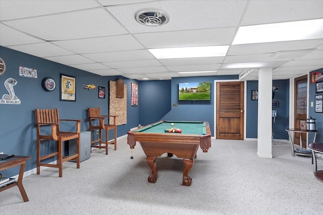 28605 Southpointe Rd, Grosse Ile, MI 48138 - playroom featuring a drop ceiling, carpet floors, billiards table, and baseboards