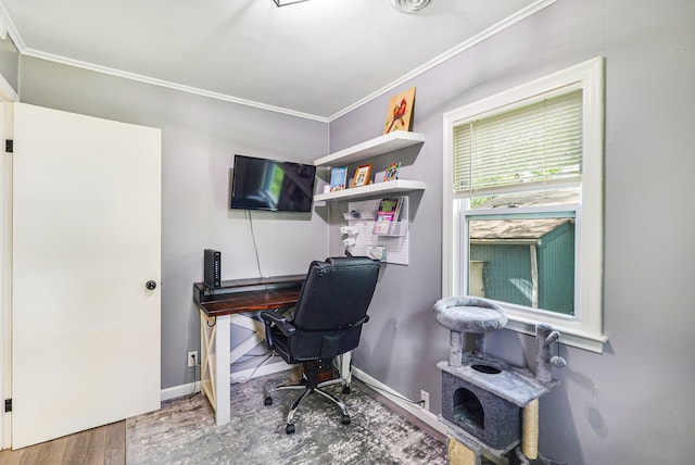 4120 Bunker Ave, West Bloomfield, MI 48323 - office space featuring ornamental molding, wood finished floors, and baseboards