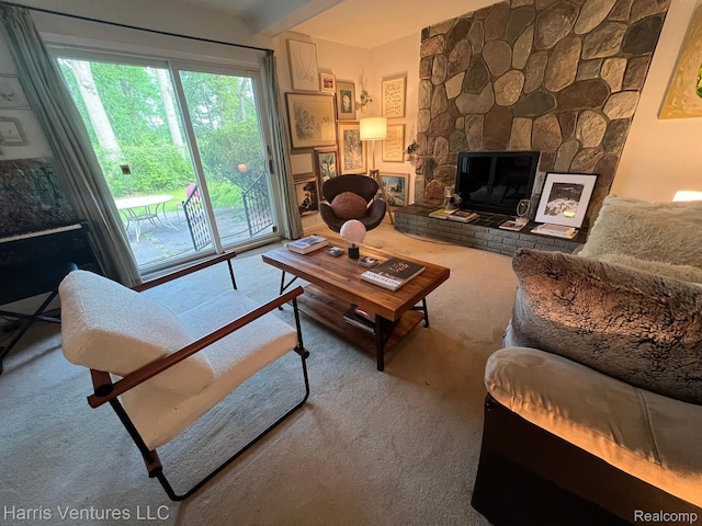 29430 Marimoor Dr, Southfield, MI 48076 - living room with carpet and a stone fireplace
