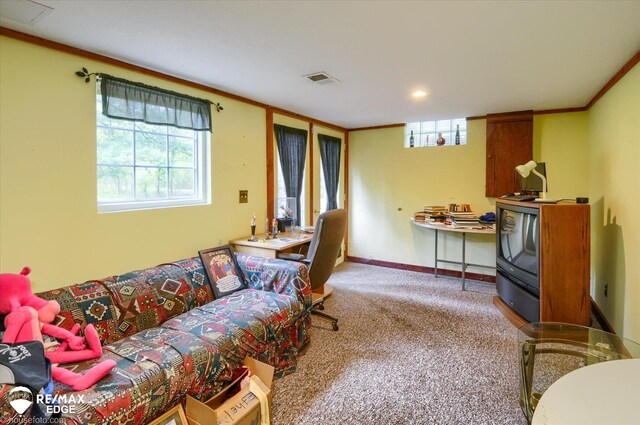 500 Granger Rd, Ortonville, MI 48462 - living area with carpet flooring and ornamental molding
