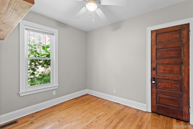 7501 Dunedin St, Detroit, MI 48206 - empty room featuring light wood finished floors, baseboards, and a ceiling fan