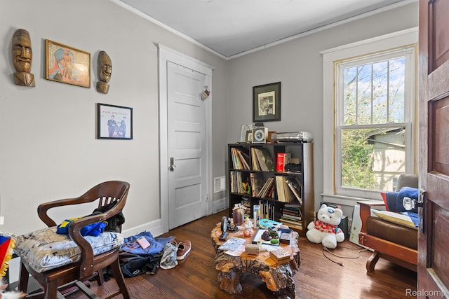 7501 Dunedin St, Detroit, MI 48206 - sitting room featuring crown molding and wood finished floors