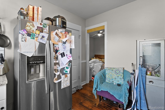 7501 Dunedin St, Detroit, MI 48206 - kitchen with stainless steel fridge, wood finished floors, and ceiling fan