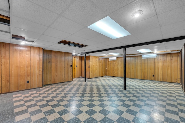 19150 Lexington, Redford, MI 48240 - finished basement with tile patterned floors, a drop ceiling, and wooden walls