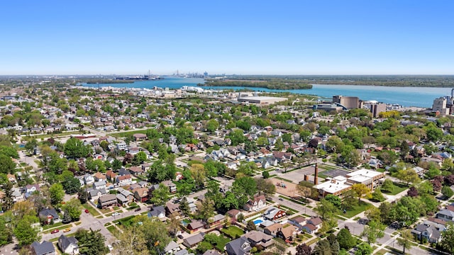 532 Chestnut St, Wyandotte, MI 48192 - aerial overview of property's location with a large body of water and nearby suburban area