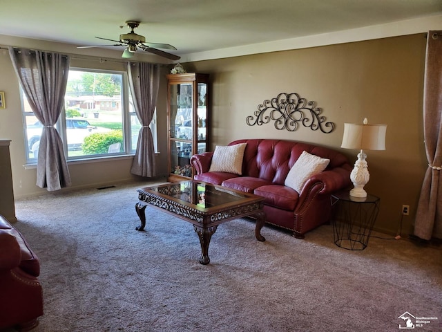 14815 Morris Ave, Allen Park, MI 48101 - carpeted living room featuring ceiling fan and baseboards