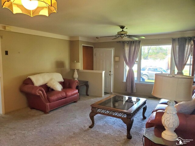 14815 Morris Ave, Allen Park, MI 48101 - living room with carpet floors and a ceiling fan
