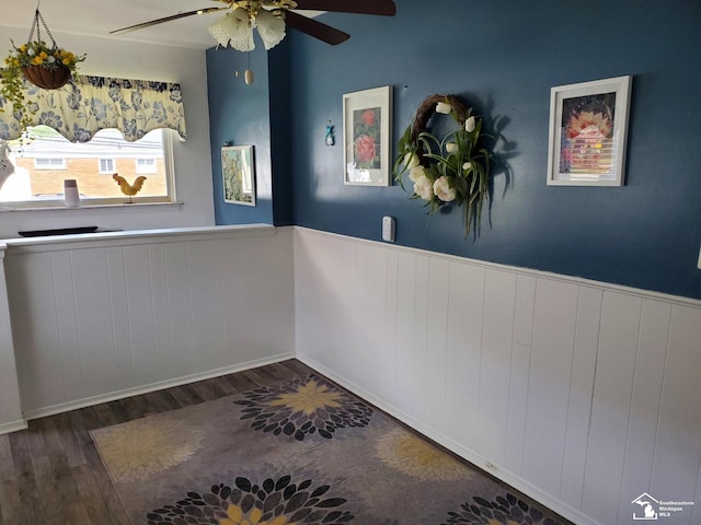 14815 Morris Ave, Allen Park, MI 48101 - unfurnished room featuring wood finished floors, wainscoting, and ceiling fan