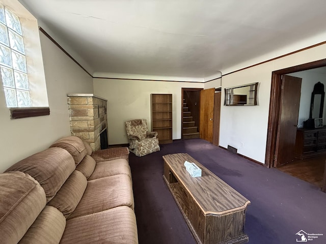 4971 Elm St, Newport, MI 48166 - carpeted living room with healthy amount of natural light and stairs