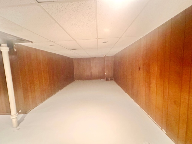 32336 Lancaster Dr, Warren, MI 48088 - finished below grade area featuring a drop ceiling and wooden walls